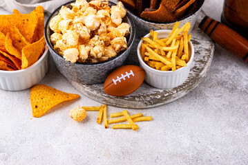 Beer and different snacks for Superbowl or football party
