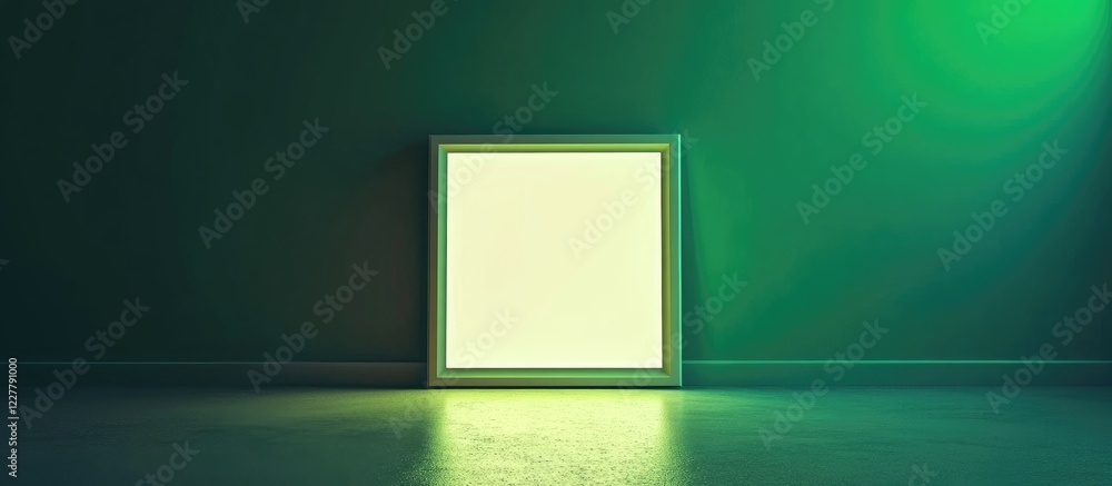 Poster green light with white frame in a minimalist setting for text display and promotion