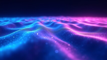 Fototapeta premium Cosmic waves rippling with neon light in vibrant blues, pinks, and purples, creating a fluid energy flow through space.