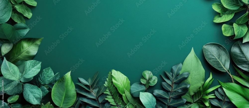 Poster holistic sustainable solutions concept with lush green leaves and empty space for text integration