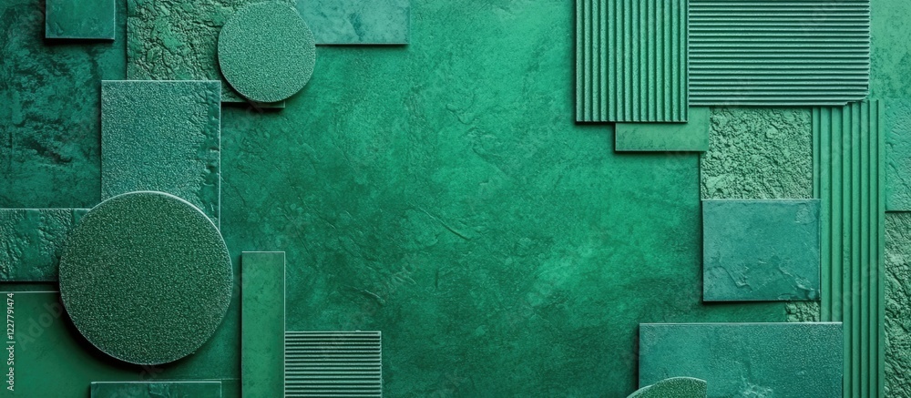 Poster green textured background with geometric shapes for social media posts featuring copy space for text