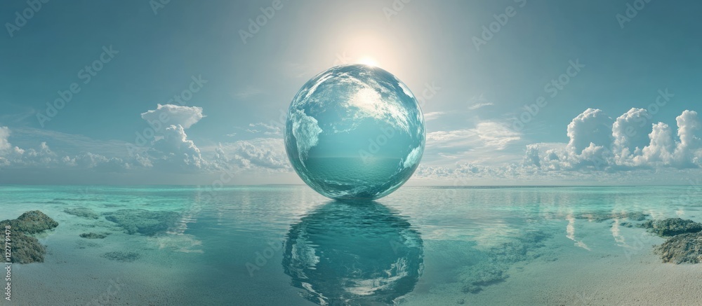 Aufkleber ocean mirror effect reflecting earth with crystal clear waters and open space for text or messaging