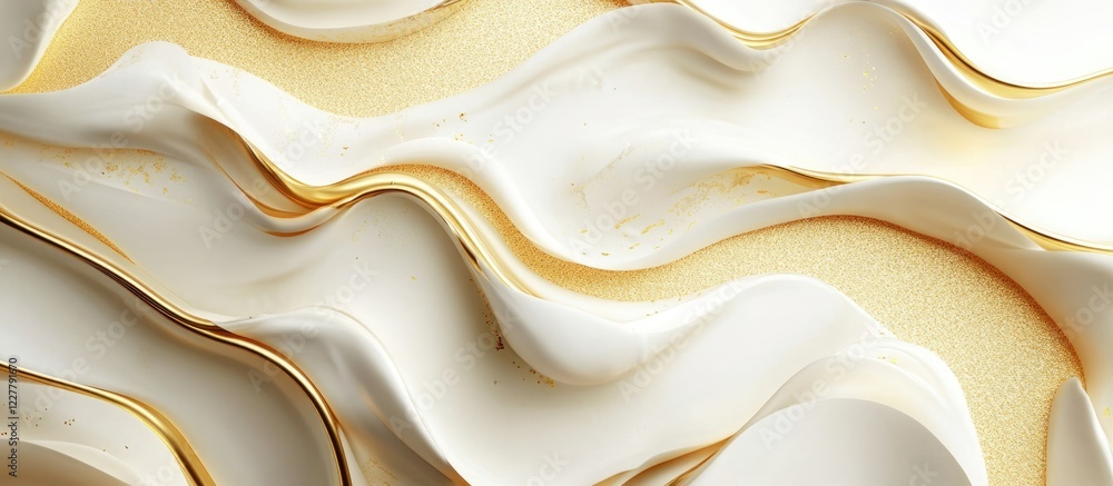 Poster abstract gold and white wavy background with smooth curves and space for text integration
