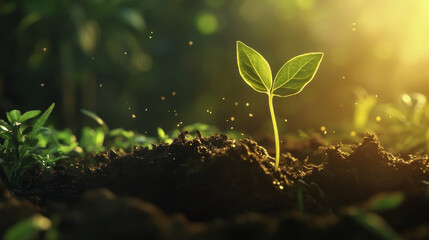 A time-lapse sequence shows a seed sprouting into a delicate plant, its first green leaves unfurling slowly as the sun rises and sets in the background.