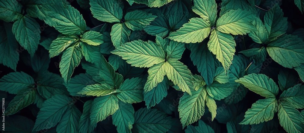 Poster natural green leaf texture background with abundant foliage and space for text overlay in a serene a