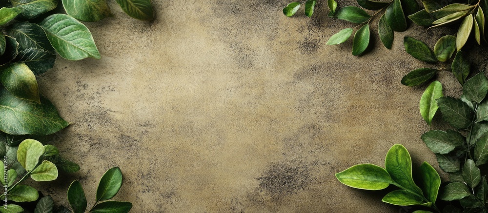 Poster botanical green leaves framing textured background with empty space for custom text or design elemen