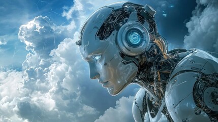 Contemplative Android: A futuristic robot against a dramatic sky