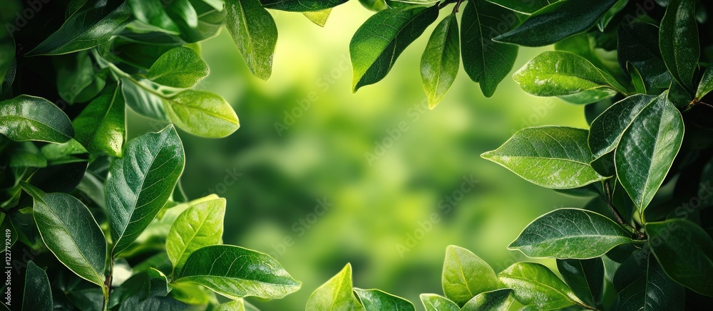 Poster lush green jungle foliage botanical frame with blank space for text or design use in marketing and c