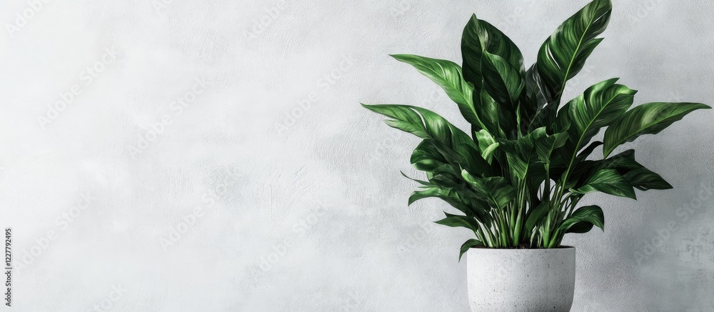 Poster minimalist indoor plant in a simple pot with textured background and ample copy space for text in a 