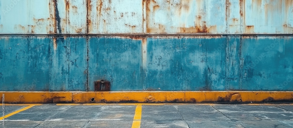Poster vibrant graffiti wall texture on a ferry with rust and peeling paint featuring ample empty space for
