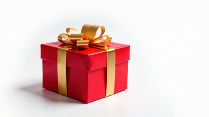 A vibrant red gift box adorned with a luxurious gold ribbon, a perfect symbol of celebration and thoughtful presentation.