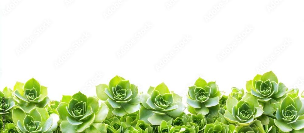 Poster vibrant green succulent close-up on a white background with ample empty space for text and creative 