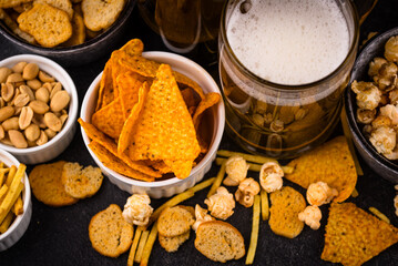Beer and different snacks for Superbowl or football party