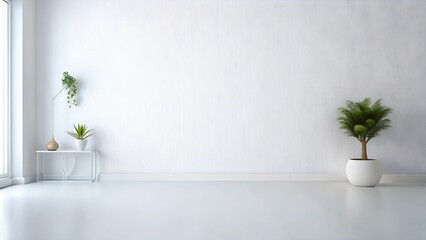 Minimalist White Room Interior Design with Plants and Natural Light