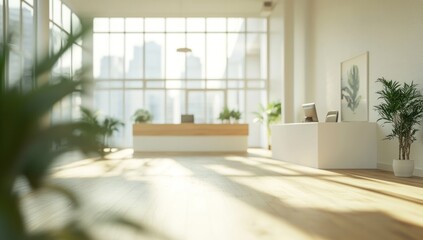 Bright Modern Office Reception Area with City View