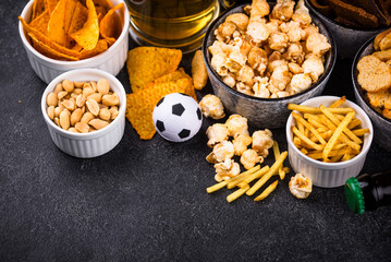 Beer and different snacks for Superbowl or football party