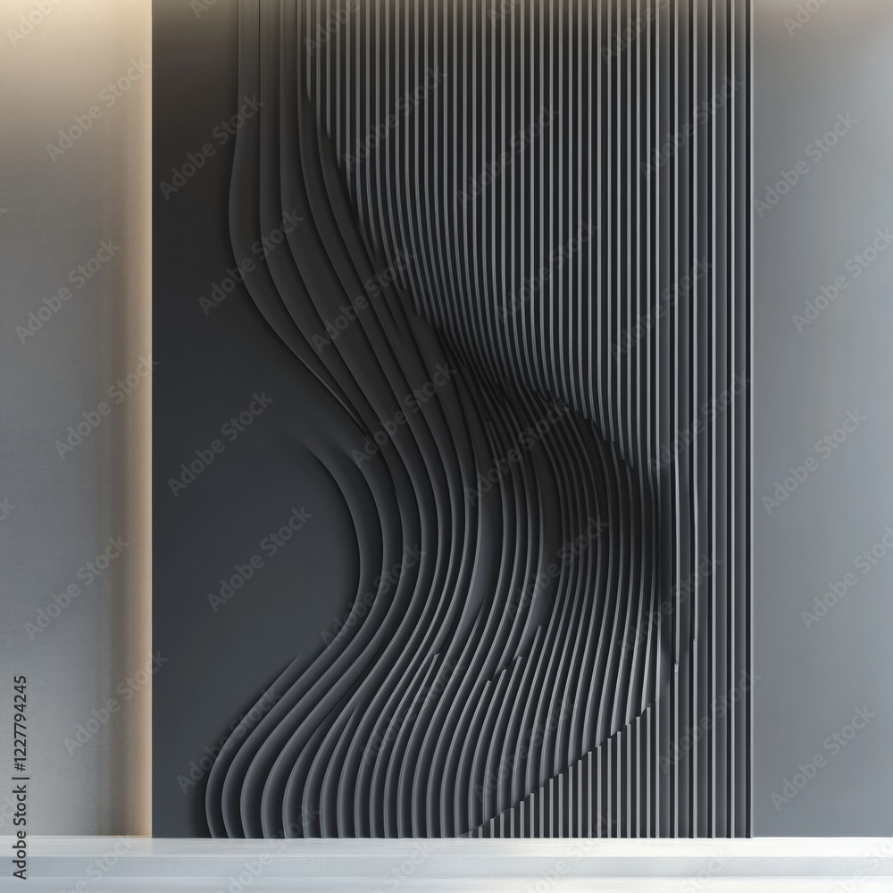 Poster intricate wall design showcasing flowing lines and modern aesthetics in a contemporary interior spac