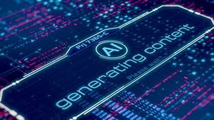 AI generative user interface with programming code and random data on background, software for content generation, futuristic technology (3d render)