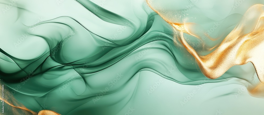 Aufkleber elegant green and gold abstract smoke texture background with copy space for creative text or design