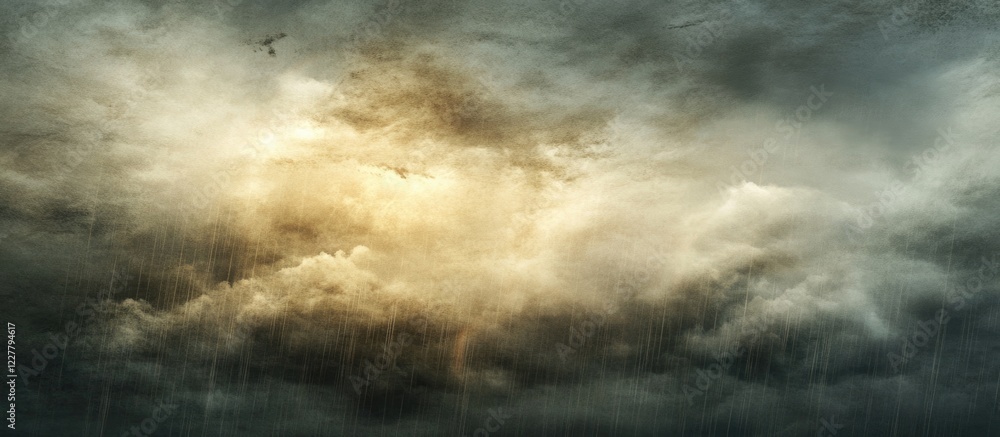 Poster dramatic cloudy sky with rain clouds and a vibrant rainbow offering ample empty space for text and d