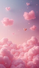 Pink Sky with Heart-Shaped Clouds and Sparkles