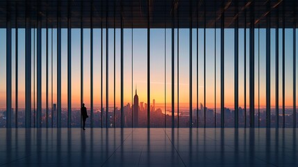 Obraz premium Businessman Sunrise Cityscape Office View