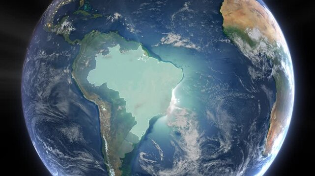 Realistic Earth Rotation And Country Zoom Brazil