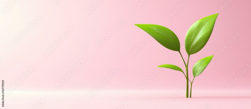 Aufkleber lush green plant against soft pink background with symmetrical shape and ample copy space for text i