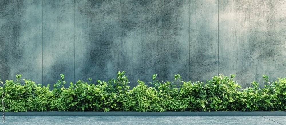 Poster urban greenery with modern concrete wall and garden features empty space for text or graphics