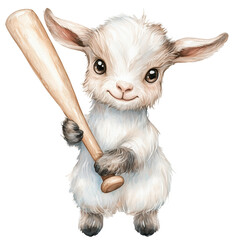 Cute Goat Character Holding a Baseball Bat, Ready for Playtime in a Cartoon Style Illustration
