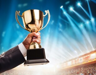 hand holding winner trophy cup