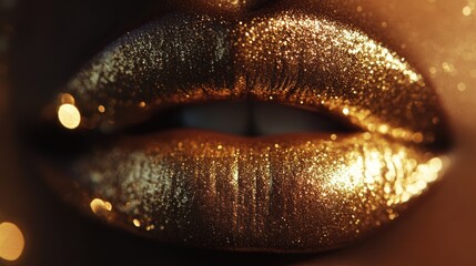 Obraz premium Golden Glitter Lips: A Close-Up Beauty Shot