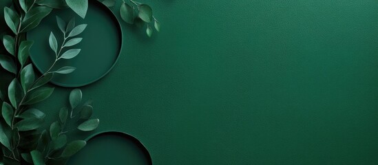 Elegant green texture background with circular elements and foliage for customizable text space in nature-inspired designs.