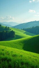 Obraz premium Rolling hills of vibrant green grass and dark shadows of a wooded area , vegetation, wildlife