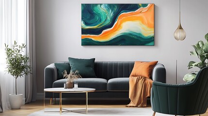 Chic modern interior with eye-catching decor and bold color palette