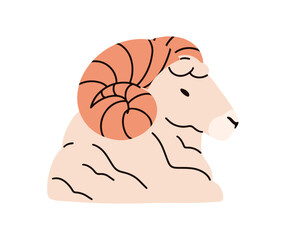 Ram avatar, Aries symbol. Zodiac sign, astrology horoscope mascot animal with curved horns, profile. Country rural livestock, male sheep. Flat vector illustration isolated on white background