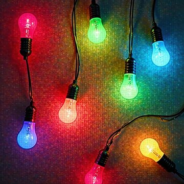 Colorful light bulbs wired in series and parallel circuits, graphic, circuit