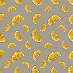 Obraz premium Seamless Pattern Lemon Slice Small Design on Pastel Gray Background