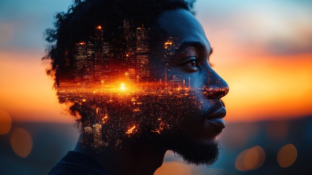 Man's Cityscape Mind at Sunset