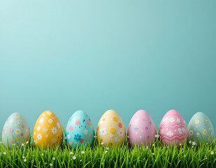 Pastel Easter Eggs in Grass Spring Holiday Image