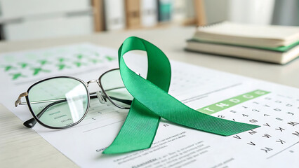 Green ribbon awareness for world glaucoma week concept.