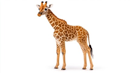 Obraz premium Young Giraffe Standing Gracefully on White Background Isolated. Generative AI