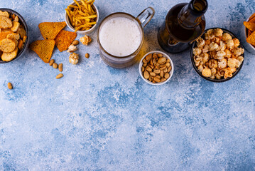 Beer and different snacks for Superbowl or football party