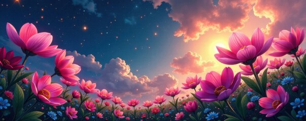 Obraz premium Celestial flowers blooming , heavenly, ethereal, garden