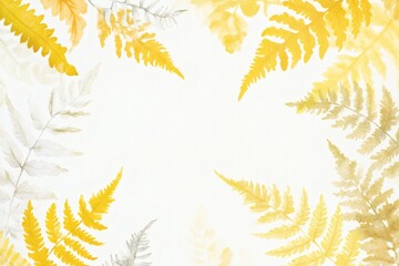 Watercolor yellow and white ferns background
