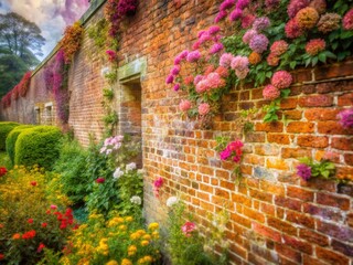 Crinkle Crankle Wall, Wheathampstead, Hertfordshire, UK - Historic Garden Double Exposure Stock Photo