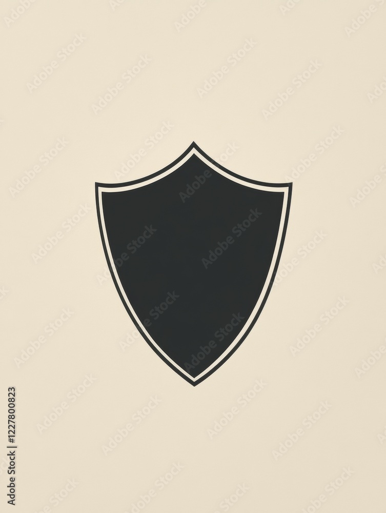 Fototapete Black shield shape on beige background with minimalistic design ideal for graphic projects or creative branding. Generative AI