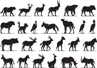 Animals silhouette icons set 