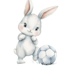 Fototapeta premium Cute Bunny Playing Soccer, Showcasing Playful Spirit and Joy in a Whimsical Setting