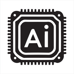 AI microchip technology icon silhouette on white background
